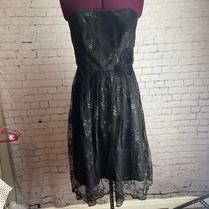 David’s Bridal size 6 black lace strapless dress style 84029C